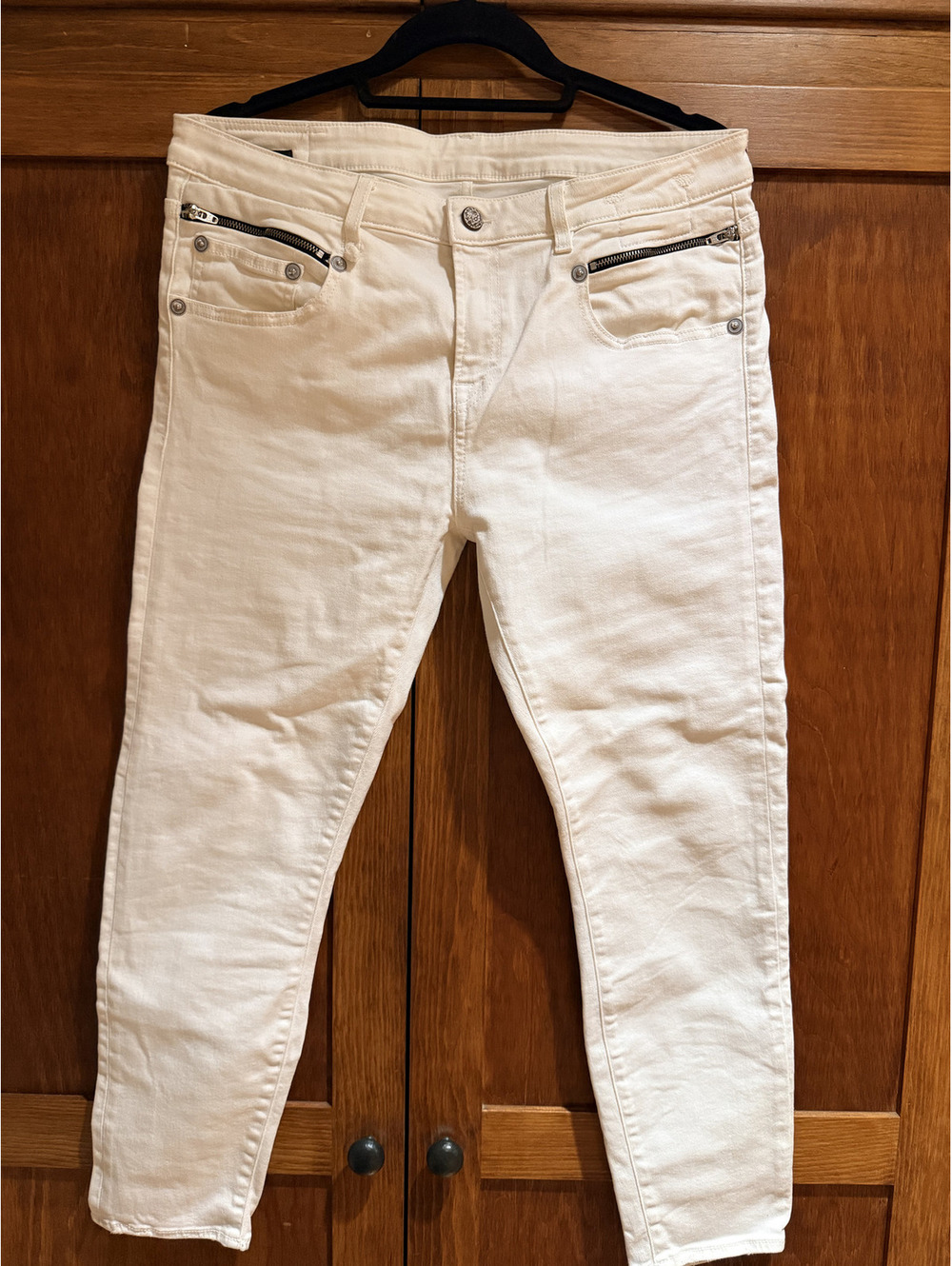 R13 $365 Biker Boy Skinny Stretch Crop Jeans in White Riot Sz 31